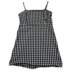 Hollister Plaid Check Pinafore Mini Dress Size L Black White Stretch Academia